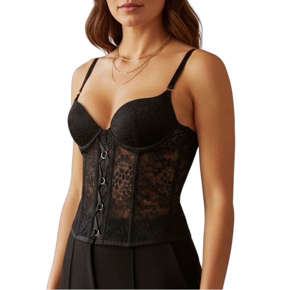 Victoria's Secret Black Lace Corset Bustier XS